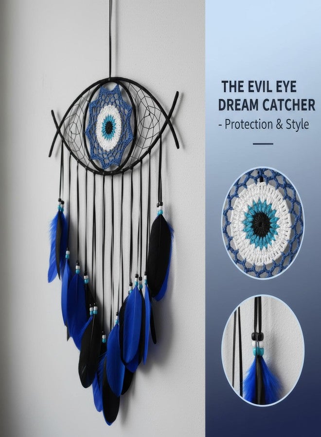 Chiorgone Evil Eye Dream Catcher - Handmade Feather Wall Hanging Decor for Protection, Good Luck & Home Blessing - Image 3